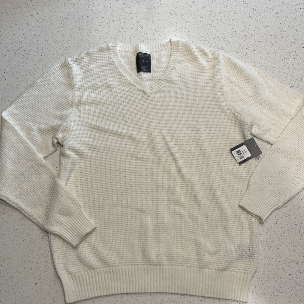 NWT John Bartlett Consensus Knit Sweater Wool Nylon Cotton Size Large Cream